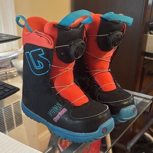 Burton Kids Black and Orange Snowboard Boots with Blue Accents